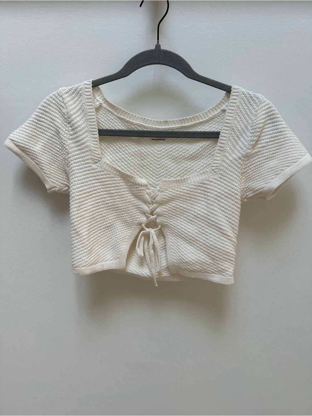 Lace-Up Knit Crop Top - White
